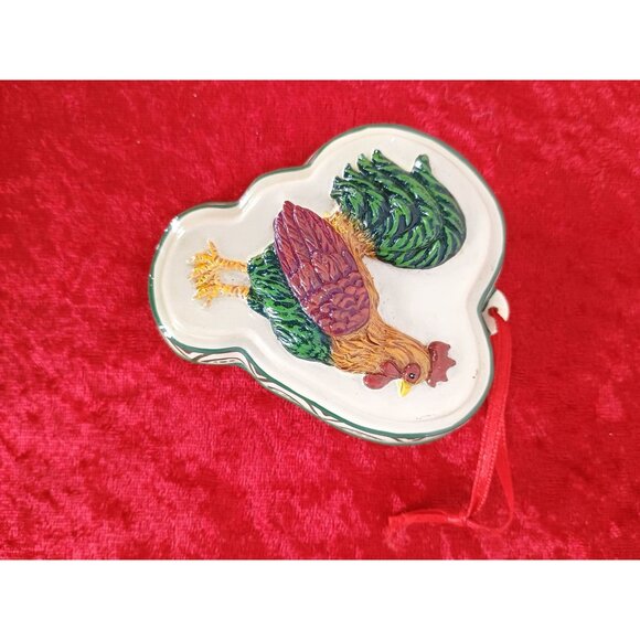 Ceramic Rooster Hanging Ornament With Intricate Hand-Painted Details & Red Ribbo - Picture 3 of 6